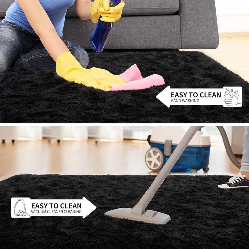 Tepook Super Soft Fluffy Rug for Bedroom, Modern Shaggy Fuzzy Kids Rugs for Living Room, Plush Indoor Nursery Home Decor Dorm Carpet with Non-Slip Bottom, Black, 2 X 3 Feet - Image 3